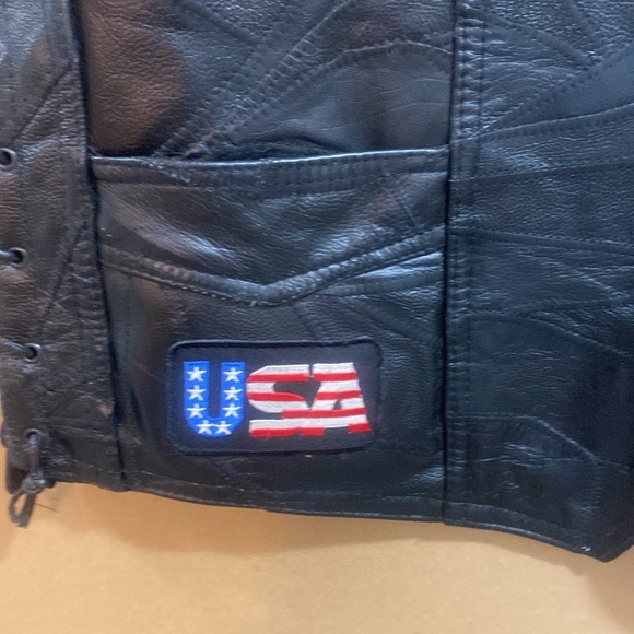 Diamond Plate Buffalo Leather Motorcycle Vest Mens US 2XL - Picture 4 of 8